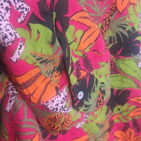CC California Floral/Animal Print 100% Linen Hi/lo Button Front Size 1X - Picture 5 of 6
